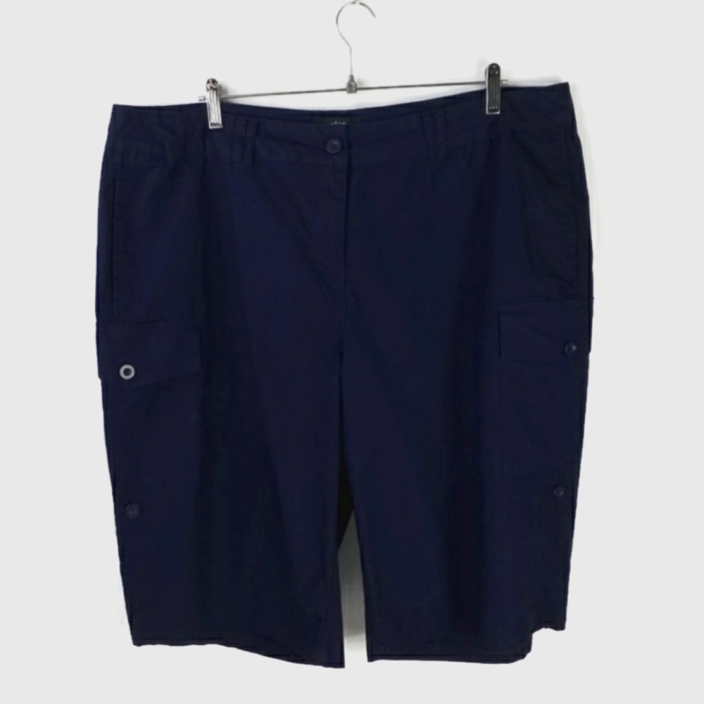Ellos Navy Blue Flat Front Convertible Tab & Button Cargo Shorts Womens Plus 20